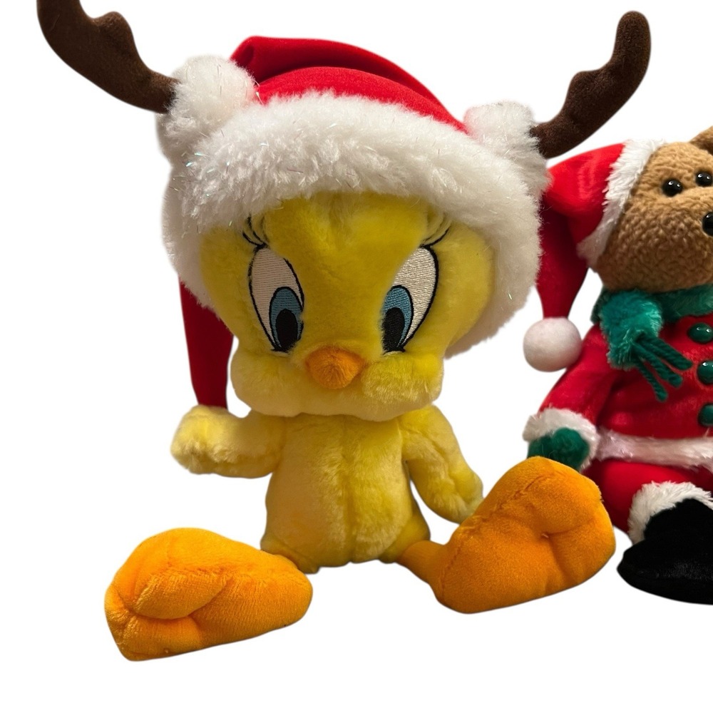 Lot of 2 Holiday Plush Ty Bear Tweety Bird Christmas Toys Warner Bros Looney - Picture 2 of 13